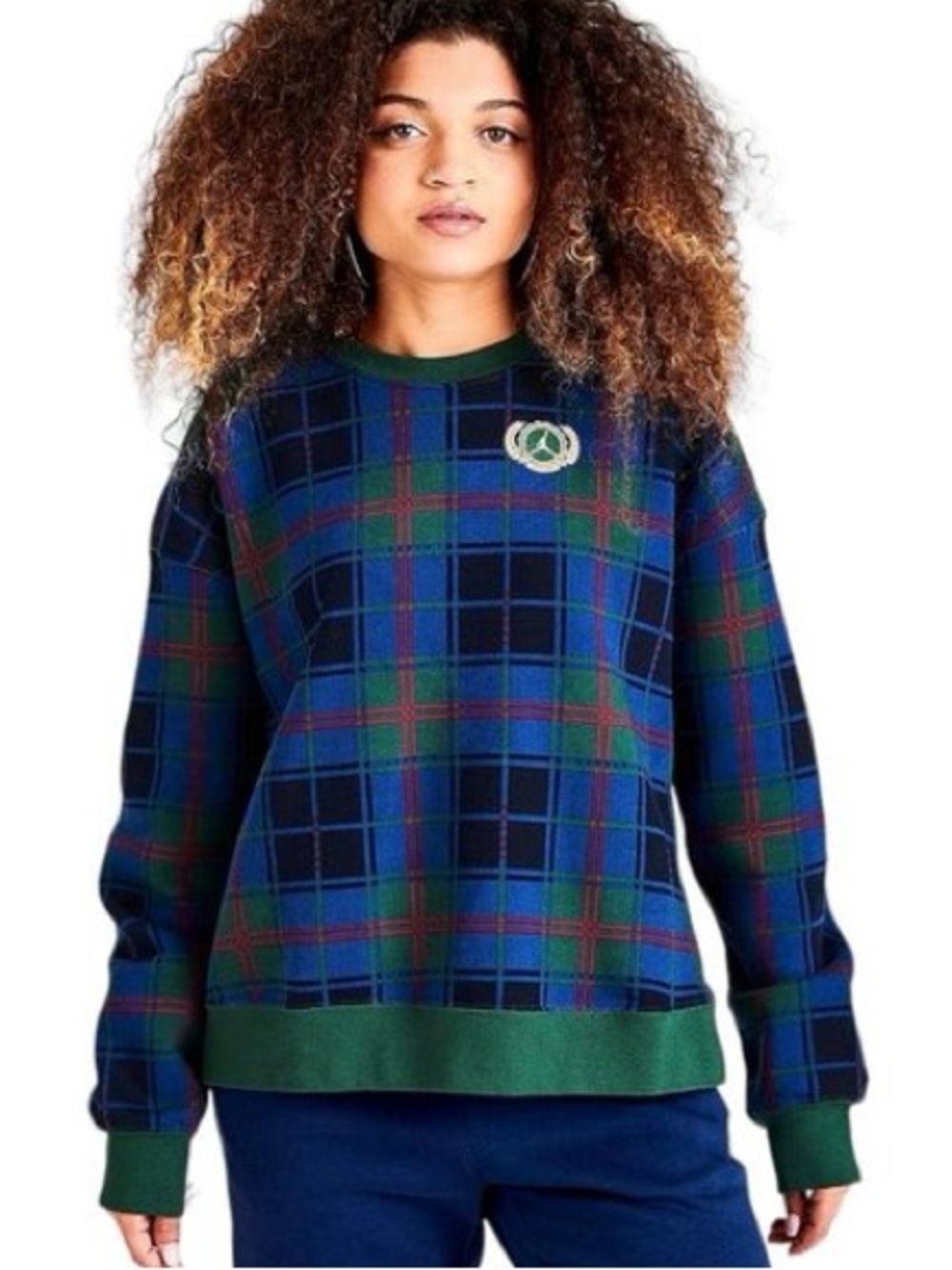 Nike Jordan Brooklyn Fleece Crewneck Plaid Blue Green Sweatshirt